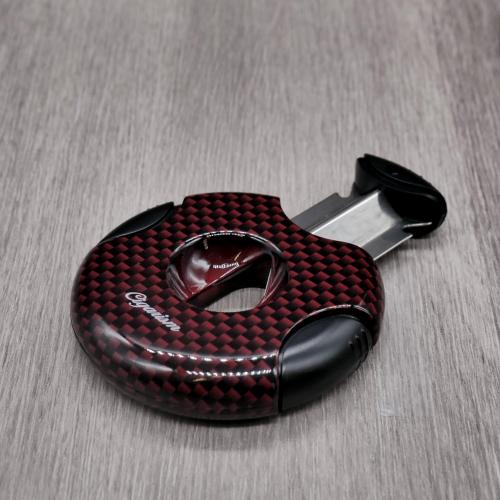 Cigarism Round G10 Semi-Automatic V-Cut Cigar Cutter - Carbon Fibre Red