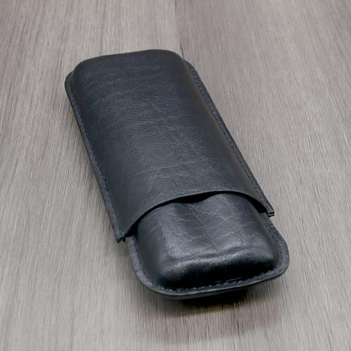 Leather 2 Finger 54 Ring Gauge Cigar Case - Black