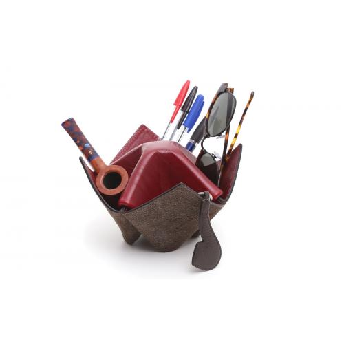 Savinelli Origami Leather Pipe Holder Stand - Brown & Amaranth (End of Line)