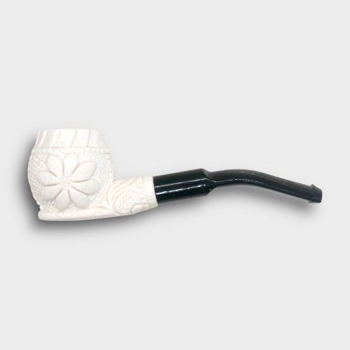 Meerschaum Small Floral Bent Black Stem Fishtail Pipe (MEER397)