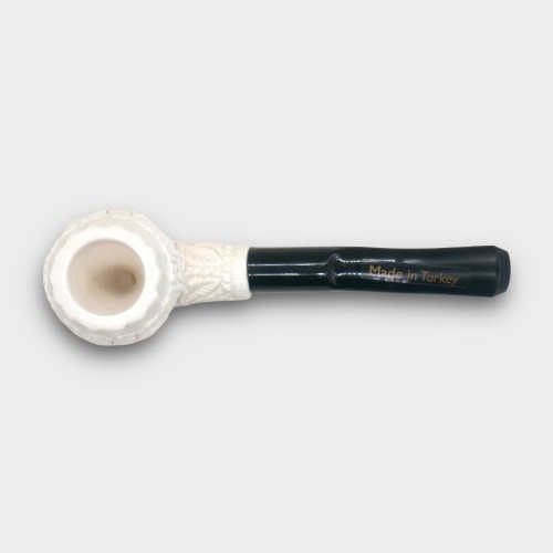 Meerschaum Small Floral Bent Black Stem Fishtail Pipe (MEER397)