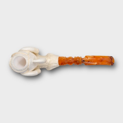 Meerschaum Large Dragon Claw and Rose Bent Fishtail Pipe (MEER404)