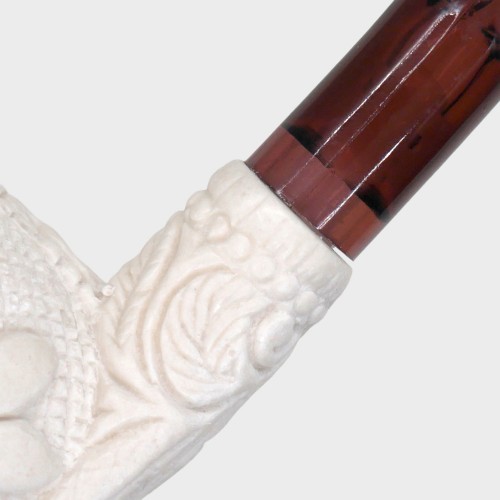 Meerschaum Small Floral Bent Amber Stem Fishtail Pipe (MEER78)