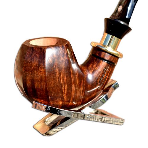 Mastro de Paja Smooth Curved Gold Banded Panelled Italian Pipe with filter (0002