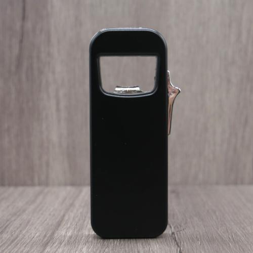 Atomic Soft Flame Lighter & Bottle Opener - Black & Chrome