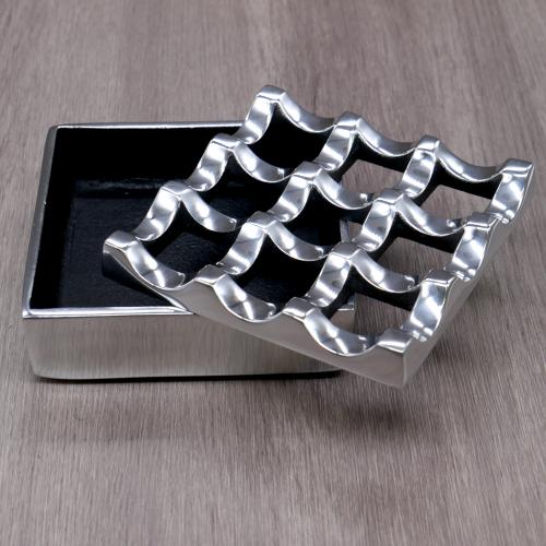 Cast Aluminium 9 Hole Grid Square Cigar Ash Tray - Silver