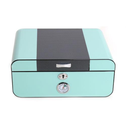 Savinelli High Lacquered Tiffany Blue and Carbon Fibre Humidor - 30 Cigar Capacity