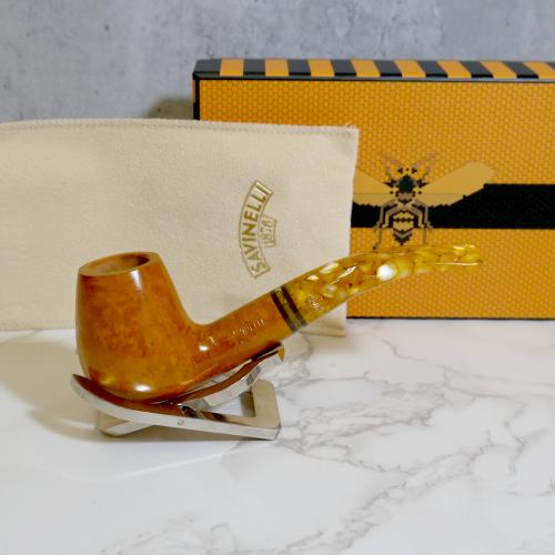 Savinelli Miele 628 Smooth Bent Honey 9mm Filter Fishtail Pipe (SAV1399) (End of Line)