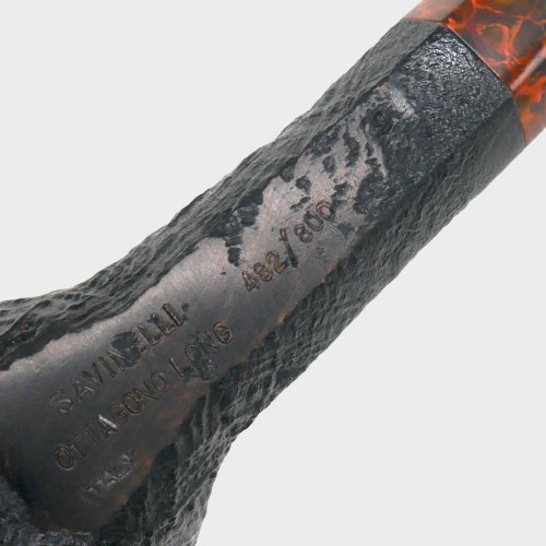 Savinelli Ottagono Sandblast Black Straight 6mm Filter Fishtail Pipe (SAV2136)