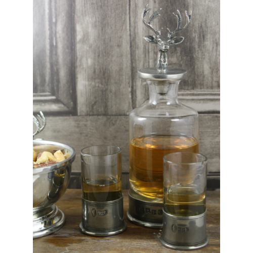 180ml Spirit Stag Head English Pewter & Crystal Mini Decanter Set With Shot Glasses