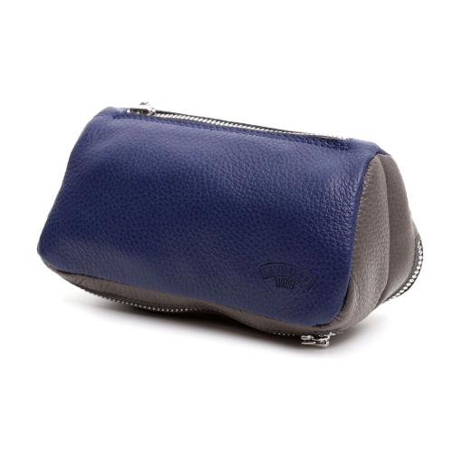 Savinelli Leather 2 Pipe & Tobacco Pouch - Blue & Grey