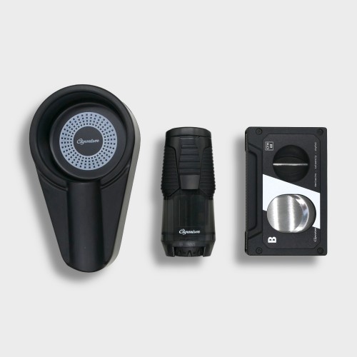 Cigarism Single Torch Jet Flame Lighter, Guillotine Cigar Cutter & Ashtray Gift Set - Black