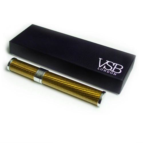 VSB London Gloss Gold Carbon Fibre & Stainless Steel 56 Ring Gauge Cigar Tube