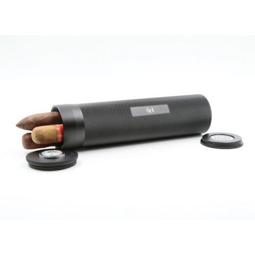 Chacom CIG-R Metal Black Travel Humidor - 3 Cigar Capacity