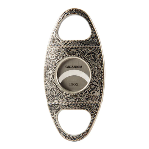 Cigarism Vintage Flower Engraved Cigar Cutter - Silver