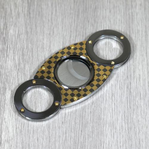 Twin Bladed Round Ended Black & Gold Check Cigar Cutter