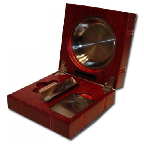 Folding Cigar Ashtray with Accessories - Rosewood Finish Gift