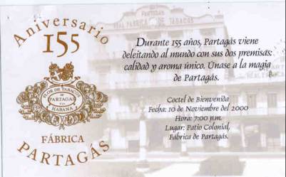 Invitation for Partagas factory and Shop to Celebrate 155th Anni