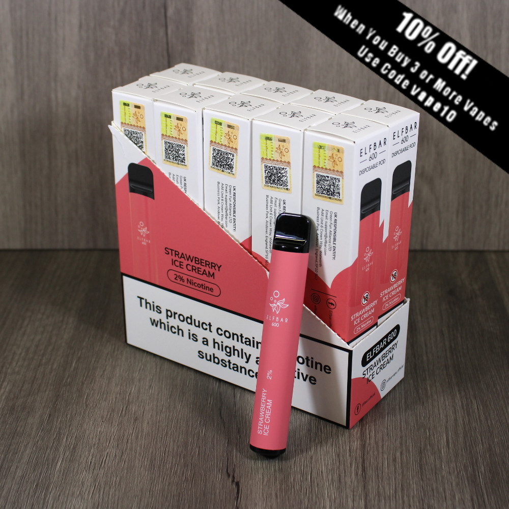 Elf Bar 600 Disposable Vape Bar Strawberry Ice Cream 10 Pack