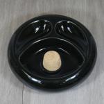 Ceramic Shiny Black Two Rests Pipe Ashtray & Cork Knocker