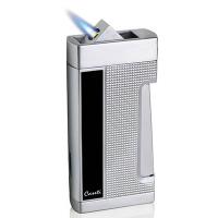 Caseti Push Button Jet Flame Lighter - Chrome Plated & Engine Turn Black Lacquer