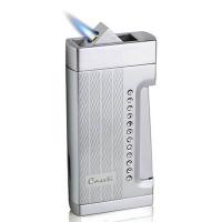 Caseti Push Button Jet Flame Lighter - Chrome Plated & Engine Turn Clear Crystal (End of Line)
