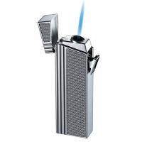 Caseti Push Button Jet Flame Lighter - Chrome Plated & Engine Turn Silver Carbon (End of Line)