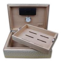 Gentili Pelle Leather Humidor - White Ostrich & Ebony side - 50 Cigars Capacity