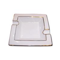 Cigar Ashtray - Two Cigar Rest - Square White and Gold
