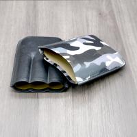 Camouflage Leather Cigar Case - Three Robusto - Black & Grey