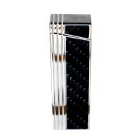 Caseti Push Button Jet Flame Lighter - Chrome Plated & Engine Turn Black Carbon (End of Line)
