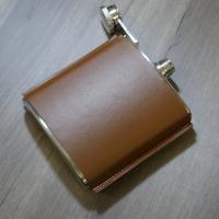Artamis 6oz Brown Leather & Side Stitching Flask
