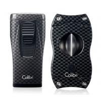 Colibri Monaco Triple-jet Flame Lighter & V Cut Cutter Set - Black Carbon