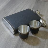 Honest 9oz Black Leather Flask & 2 Cup Gift Set