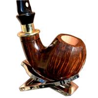 Mastro de Paja Smooth Curved Gold Banded Panelled Italian Pipe with filter (0002