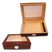 Newport Mahogany Finish Glass Top Humidor - 20 Cigar Capacity