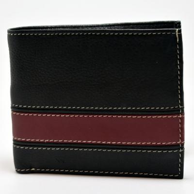 Black & Burgundy Leather Wallet with Credit Card & Coin Holder