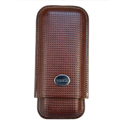 Jemar Textured Leather Cigar Case - Large Gauge - Two Cigars - Brown