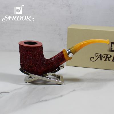 Adams Artisan By Ardor Urano Red Rustic With Amber Acrylic Pennellessa Mouthpiece Pipe (ART265)