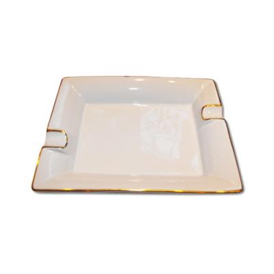 Cigar Ashtray - Two Cigar Rest -  Oblong White and Gold