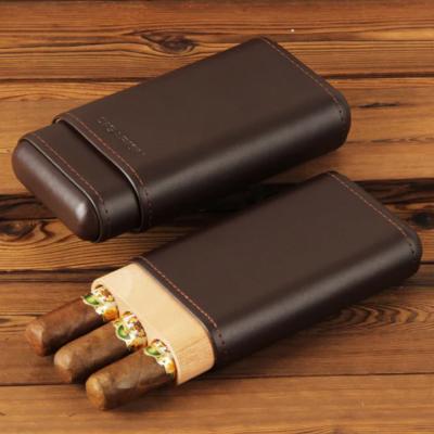 Cigarism Spanish Cedar Lined Leather Cigar Case with Tubing - 3 Cigar Capacity