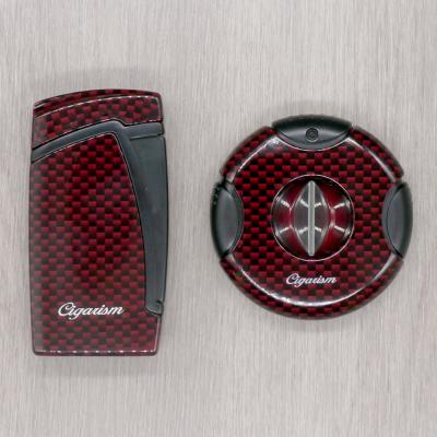 Cigarism Double Jet Flame Lighter & Round Cutter Gift Set - Red