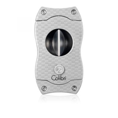 Colibri V Cut Carbon Fibre Cigar Cutter - Silver