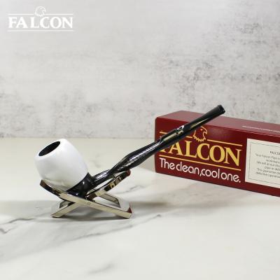 Falcon Black Shillelagh Silver Twisted White Bowl Fishtail Pipe (FAL306)