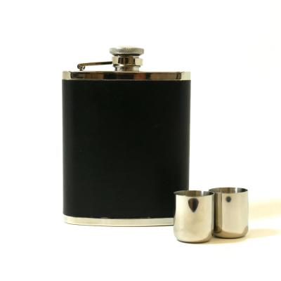 Artamis Black Leather Stainless Steel 6oz Hip Flask & 2 Cup Gift Set