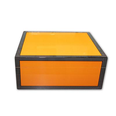 Deep Yellow With Black Check Edges Humidor - 40 Cigar Capacity