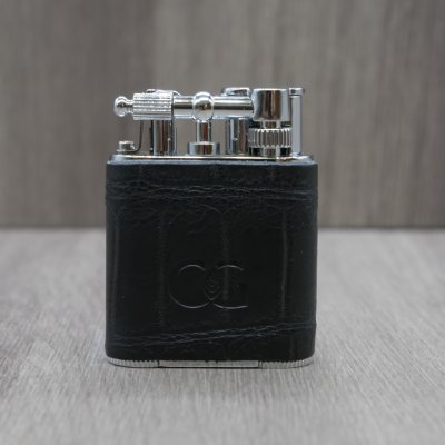 J Cure C.Gars Collection Pocket Jet Flame Lighter - Black Crocodile Leather