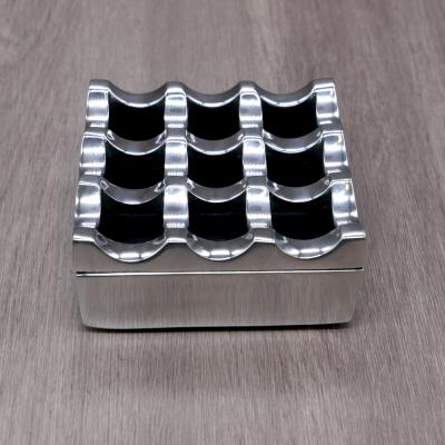 Cast Aluminium 9 Hole Grid Square Cigar Ash Tray - Silver