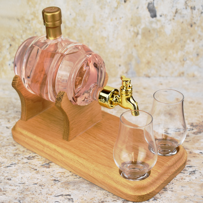 Gin Barrel and 2 Glasses with Tap Decanter - 350ml (Stylish Whisky) 40%