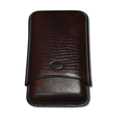 Jemar Leather Cigar Case - Large Gauge - Three Cigars - Brown